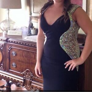 Camille LaVie gown. Black with beaded accents. Size 12